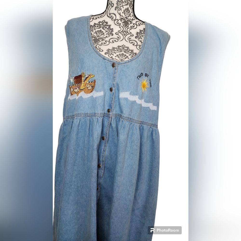 Vintage Denim Noah's Ark Button Down Dress size 20